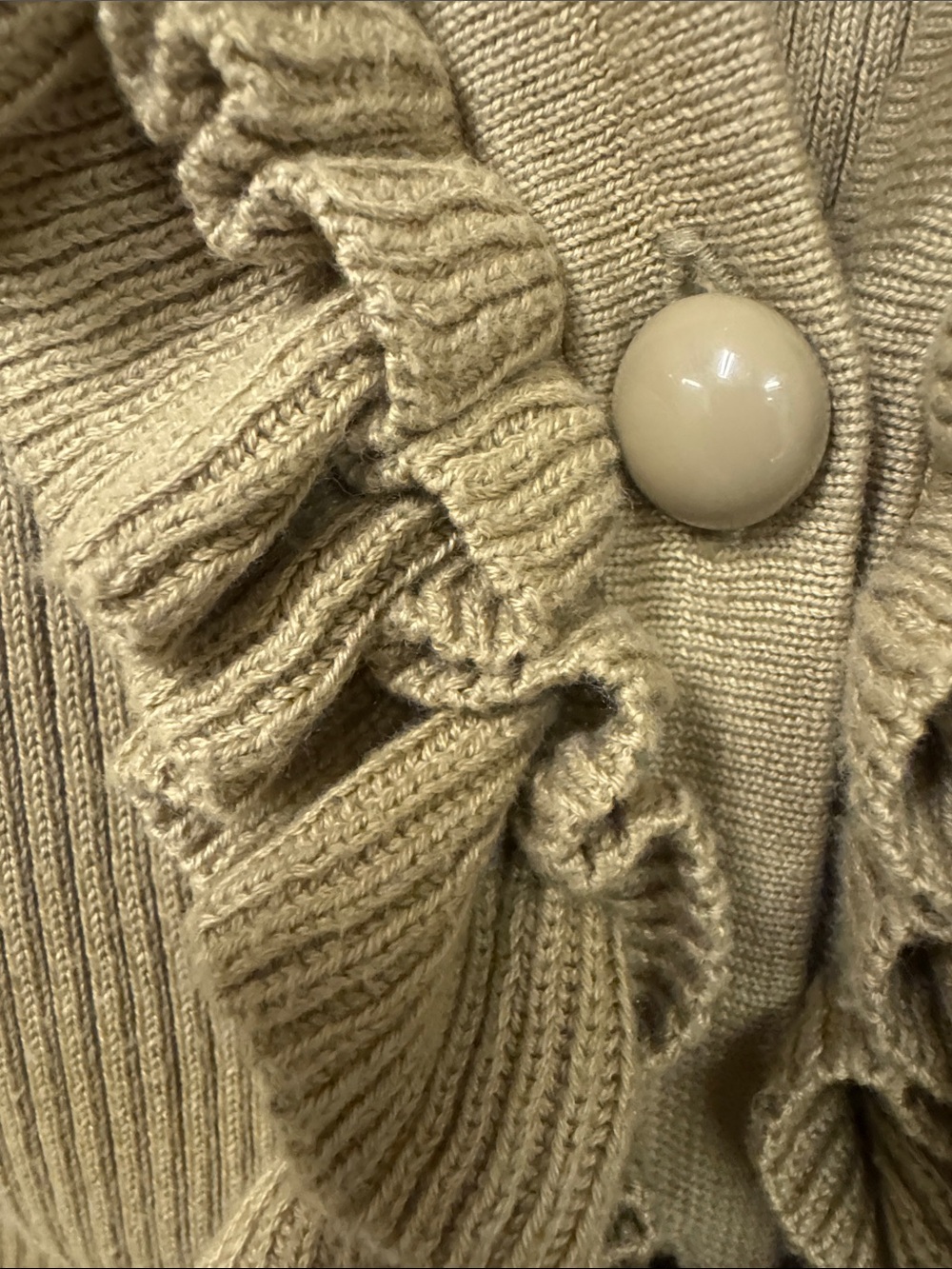 Talbots Ruffle-Trim Ribbed Cardigan in Mustard Yellow - Picture 4 of 5
